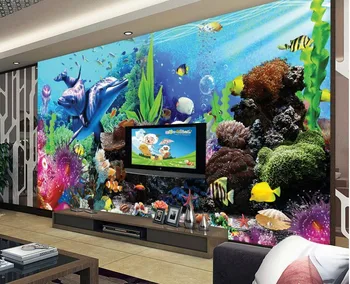 Povandeninis Pasaulis 3D stereoskopinis TV foną, žuvų 3d tapetai kraštovaizdžio stereoecopic tapetai