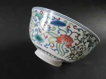 Puikūs senovės Kinijos porceliano dubuo, dažytos laimingas Lotus lapų dizaino