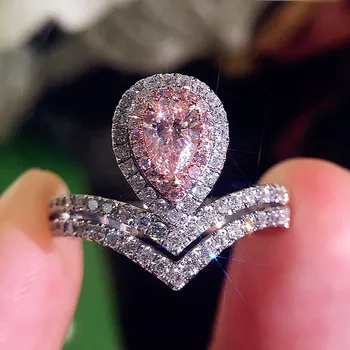 Putojantis Office Lady Piršto žiedą, 5A cirkonis Rožinė Cz 925 Sterlingas sidabro Dalyvavimas vestuvių juostoje žiedas moterims fine jewelry