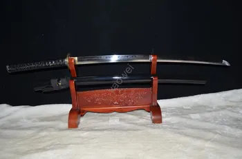 Rankinio Kalimo Mūšyje paruoštas molio grūdintas 1095 anglinio plieno japonijos katana kardas Gėlių tsuba originali ryklio odos juoda labai griežti