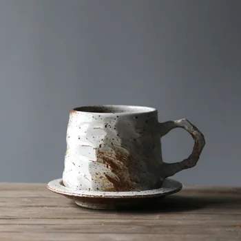 Rankų darbo keraminės kavos puodelis su padėklu aukštos kokybės prekės Japonija stiliaus trumpa keramikos puodelius ir taures su rankena asmenybės taurė