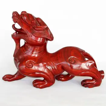 Raudonmedžio medžio drožybos amatų Namų Dekoravimo gyvūnų feng shui ornamentai, medžio masyvo Zhaocai Pixiu Wangcai verslo dovanos