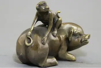 Retų senovinių sendinto vario skulptūra ornamentu ornamentu nemokamas pristatymas Qianlong kiaulė, beždžionė