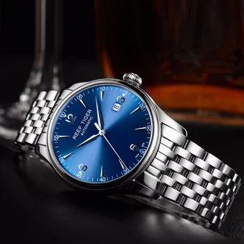 Rifas Tigras/RT Dizaineris Atsitiktinis Laikrodžiai, Nerūdijančio Plieno, Laikrodžiai Blue Dial Automatinė Verslo Laikrodžiai Vyrams RGA823