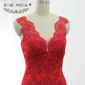 Rose Moda Red Undinė vakarinę Suknelę V Kaklo Nėrinių Ilgas vakarines Sukneles Oficialų Šalis Suknelė Kalėdos 2018