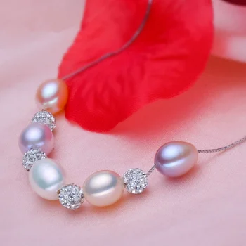 S925 Sterlingas sidabro Puikus 8mm natūralių perlų vėrinį Gręžimo kamuolys Spalvotų perlų Mažas, smilkalai, vėjo karoliai moterims