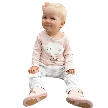 SOSOCOER Baby Girl Drabužių Rinkiniai Mados ilgomis Rankovėmis Blakstienų Debesys T-shirt+Pilkos Kelnes 2vnt Geometrijos Vaikai, Kūdikis, Berniukas Drabužių Rinkinys