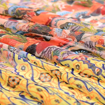 Spalvinga kalvų oranžinė raudona šilko skalbiniai / šilkas arklių skaitmeninis rašalinis senovės vėjo šilko audinio suknelė marškinėliai drabužių 