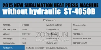 ST-4050B Sunmeta naujausias T-shirt spausdinimas šilumos spaudos mašina 40*50 cm,220V/50Hz,stumdomosios,NR. Hidraulinis slėgis