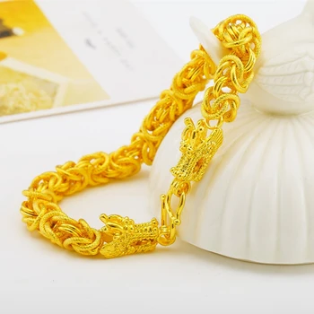 Storas Apyrankę, Geltono Aukso Užpildytas Mens Apyrankės Grandinės Su Drakono Galvos Dizainas