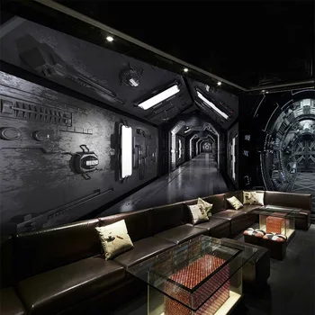 Tapetai stereoskopinis 3d freskos kosmoso kapsulė foną 3D tunelio temą restoranas, baras, ktv fone sienos tapetai