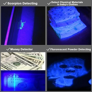 UV Mini žibintuvėlis CREE LED Žibintuvėlis 395nm lempos Bangos ilgis yra Violetinės Šviesos ir UV spindulių 9 LED Žibintuvėlis Torcia Linterna Aliuminio Lempos Z93