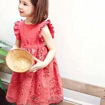 Vasaros 2018 vaikai suknelės mergaitėms suknelė vaikas princesė nėrinių suknelė korėjos Suknelės roupas infantis menina raudona balta
