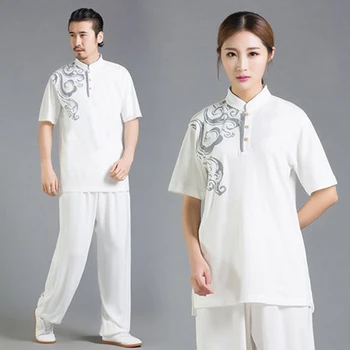 Vasaros Unisex Trumpas Rankovės Kovos Menų Marškinėliai Chi, Viršuje Kvėpuojantis Kung Fu Drabužių Patogus Wushu Drabužiai
