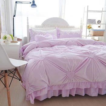 Vilnos plisuotos žiemą Visą Karalienės ir Karaliaus dydžio patalynės komplektai merginos violetinė mėlyna smėlio spalvos rožinė princesė antklode padengti+Bedskirt+užvalkalas