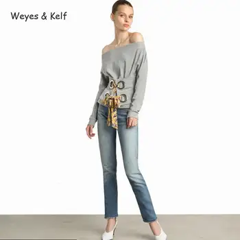 Weyes & Kelf Off Peties Tuščiaviduriai Iš Elastingos Moteriškos Marškinėliai Lady 2017 Moterų Pilka Saldus Palaidinės, Nėrinių Iki Juosmens Palaidinės Blusas Mujer