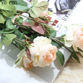 YO CHO 6 Bud 12 didele Galva Dirbtinio Šilko Camellia Išaugo Padirbtų Gėlės 
