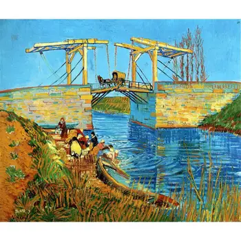 Į Langlois Tilto per Arles su Moterimis, Skalbimo Vincent Van Gogh Atgaminti aliejaus tapybai, Drobė meno, Rankų darbo, Aukštos kokybės