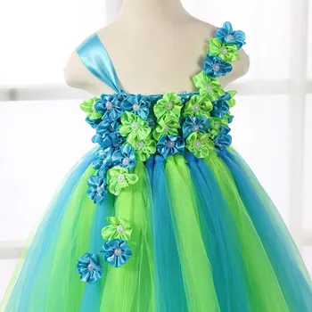 Žalia ir Mėlyna Gėlė Mergina Tutu Suknelė Princesė Vestuvių Tiulio Suknelė Vaikų Mergaičių Kamuolys Chalatai Vaikams Mergina Inscenizacija Šalis Suknelės