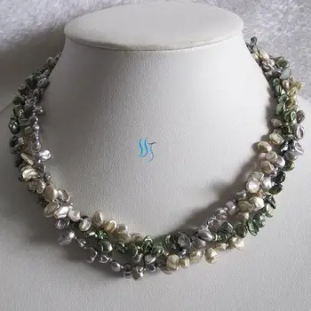 Žavinga Perlų Papuošalų Rinkinys 18 cm 3 Eilėmis Mažų Spalvotų Keshi Perlų Vėrinį