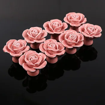 10VNT Europos stiliaus Keramikos Rose Spintos Stalčių Traukti Rankena rožių gėlių baldų rankenėlė Spinta, Spintos Durų Rankenos