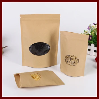 11*16+3 50pcs ruda savarankiškai zip-lock kraftpopieris maišeliai su langas, dovanų, saldumynų ir saldainių maisto arbatos papuošalai mažmeninės pakuotės popieriaus