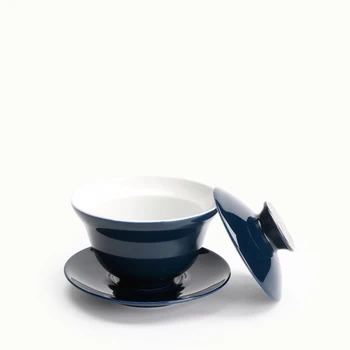 110ml Japonų Stiliaus Bį Mėlyna Glazūra Aukso Linija Gaiwan Keramikos Kung Fu Arbatos Rinkinys Porceliano Arbatos Dubenėlį Su Dangčiu Lėkštė Master Cup Arbatinukas