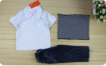 2017 Europos Stiliaus vasaros berniukų drabužiai vaikams'sscarf + marškiniai + džinsai 3 gabalas rinkinių, vaikų drabužiai, 2-8 metų sandėlyje
