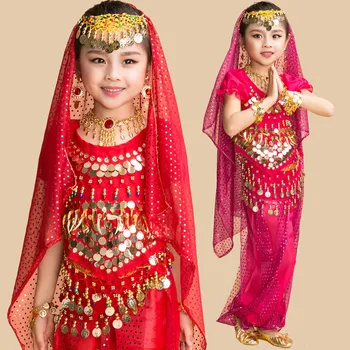 2017 m. Naujos merginos Rankų darbo Pilvo Šokio Kostiumai Vaikams, Pilvo Šokiai, dėvėti Indijos Veiklos Drabužiai Tinka raudona spalva Pilvo suknelė