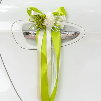 2017 NAUJĄ šilko gėlių+kaspinas bowknot automobilių vestuvių apdaila galinio vaizdo veidrodis rutulio formos rankena papuošti vestuvių metines
