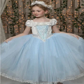 2017 Prekės Mergaičių Suknelė Princesė Šalis, Cosplay Kostiumai, Mergaičių Drabužiai Nėrinių Gėlių Šaliai Vestuvių Baby Girl Dress Vaikų Drabužiai