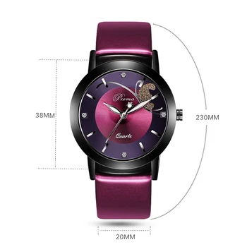 2017 PREMA Moterų Laikrodžiai violetinė Odinis Dirželis Kvarcas Laikrodžio Ponios Mados Žiūrėti Feminino Kvarcas, Apyrankė ant Riešo Žiūrėti Drugelis