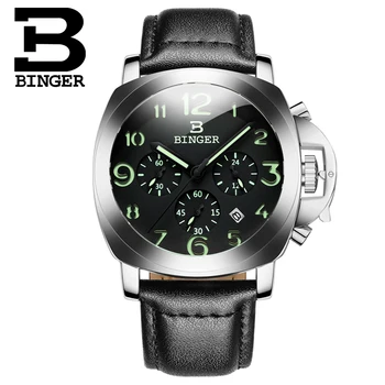 2017 Šveicarija prabangūs vyriški žiūrėti BINGER prekės kvarciniai Laikrodžiai daugiafunkcinis karinės Sustabdyti glowwatch Naras laikrodis B9015