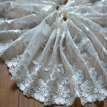 20cm plotis-3yds/daug baltos spalvos blizgančio šilko Siuvinėjimo nėrinių apdaila drabužiai ir vestuvių dekoravimas 1662501