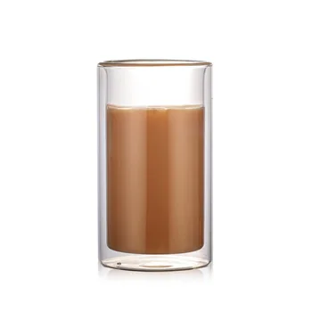 250ML 300ML dviguba izoliacija stiklo puodelis Tiesiai kavos puodelis pieno, puodeliai dovana Cilindro korėjos stiliaus Didelis atsparumas temperatūrai