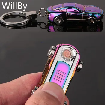 2VNT.DAUG Mini Automobilių Sporto Formos Metalo Vėjo USB Įkrovimo Cigarečių Žiebtuvėliai