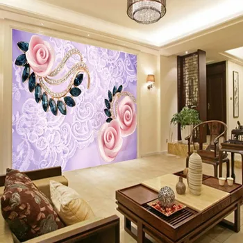 3D foto tapetai Violetinė Romantiška Nėrinių Papuošalai Rožės, TV Foną, arbatos namai valgomasis viešbutis apdaila, tapetai, freskos