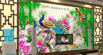 3d kambario tapetai užsakymą freskos neaustinių siena lipdukas povas bambuko gėlės ir paukščiai tapyba foto sienų tapetai