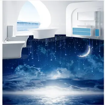 3D PVC grindų tapetai Romantišką naktį dangus fantazijos kambario 3D stereoskopinis plytelės 3d grindų dažymas