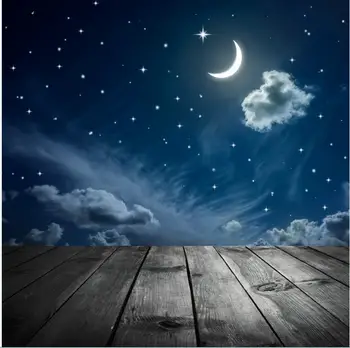 5*6.5 PĖDŲ(150*200CM) Kate Fotografijos Backdrops medinių Grindų Nakties Danguje Mėnulis Debesys Fonas Fonas fotostudija