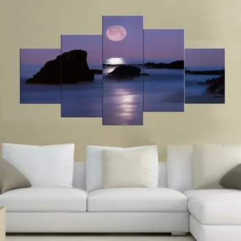5 vnt Moon Shine Marina Drobė Spausdinti Peizažas sienos Menas nuotraukas, miegamojo kambarį cuadros dekoratyvinis nuotraukas