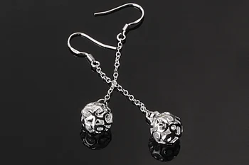 925 sterlingas sidabro auskarai, madingi moteriški aksesuarai, saldus ir mielas tuščiaviduris kamuolys apvalus auskarai ilgai stiliaus.