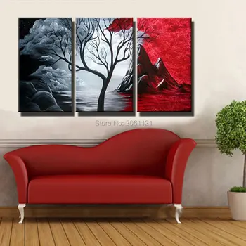Abstraktaus meno paveikslai tapyba raudona juoda kraštovaizdžio moutain rankomis dažyti namuose, dekoratyvinės sienų aliejaus tapybai už sofos sienų plokštės 3p12