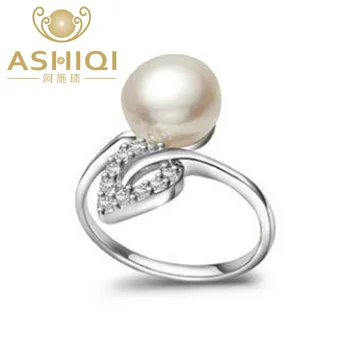 ASHIQI Naujas Realus fizinis baltos spalvos Gėlavandenių perlų žiedai , Nekilnojamojo 925 Sterlingas Sidabro papuošalai moterims, dovana