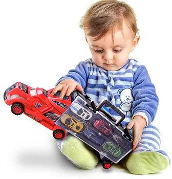 Atnaujinti Automobilių Žaislai Vaikams Krovinių Sunkvežimių Modelis su 12pcs Metalo Automobilių Stovėjimo Aikštelė Žaislas Organizatorius Dvigubai Stumdomas Kelio Nešiojamų Rankena