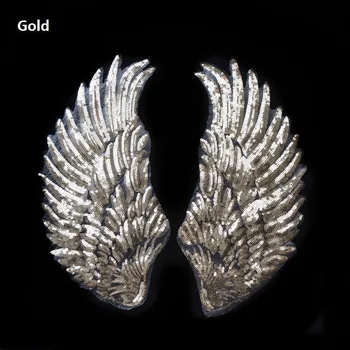 Aukso/Sidabro paillette sparnus Blizgučiais Pleistrai Aplikacijos drabužių priedai, Geležies-ant Dėmės ženklelis 19cm*35cm Dvi poros ir Daug