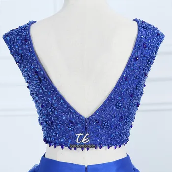 Aukštos Kaklo Royal Blue Kristalais, Dviejų dalių, Prom Dress-line Seksualus Tiulio Vakaro Suknelė su V-atgal vestidos de formatura