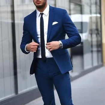 Aukštos Kokybės Mėlynos Mens Kostiumai kostiumų homme Jaunikis Tuxedos Groomsmen Vestuves Vakarienė 2017 Geriausią Vyro Kostiumas (Striukė+Kelnės+Kaklaraištis)