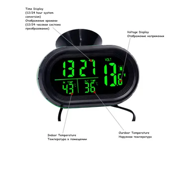 Automobilio Termometras, temperatūros matuoklis 12V 24V Baterija Voltmeter voltmetras Testeris Stebėti elektroninis Laikrodis Šviesos Perspėjimas 50% nuolaida