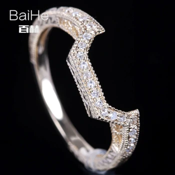 BAIHE Kietas 14 KARATŲ Geltonasis Auksas(AU585) 0.15 CT Sertifikuota Turo H/SI Originali Gamtinių Deimantų Vestuvių Moterų Madinga Fine Jewelry Žiedas